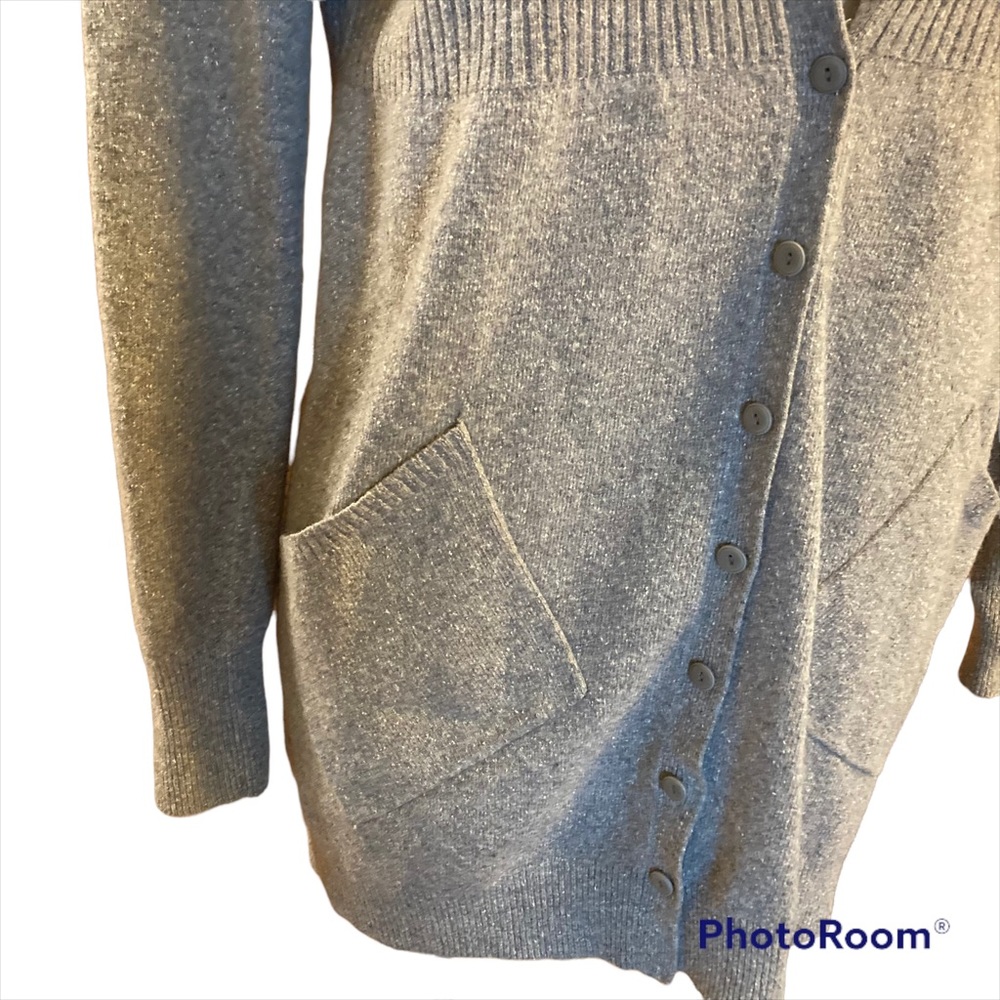 EILEEN FISHER wool/silk Gray button up ribbed cardigan sweater - Picture 2 of 8